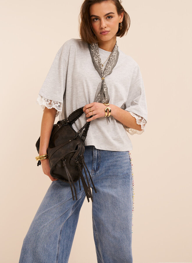 T-Shirt Met Kanten Mouwen MJ16302-1000 - Grijs