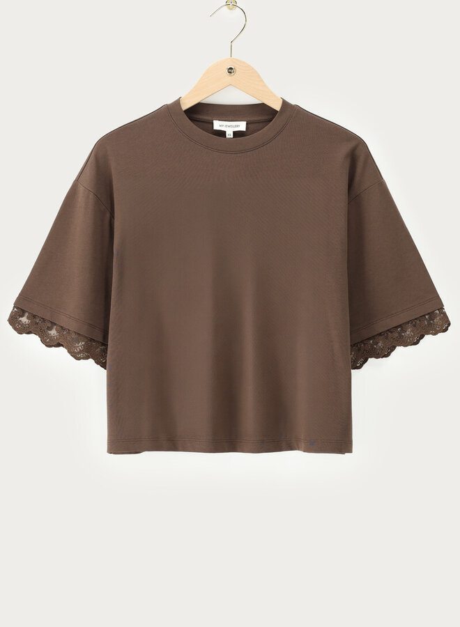 My Jewellery T-Shirt Met Kanten Mouwen MJ16301-0100 - Bruin