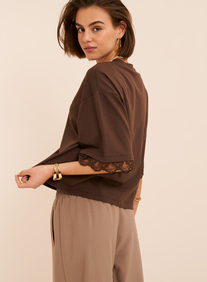 My Jewellery T-Shirt Met Kanten Mouwen MJ16301-0100 - Bruin