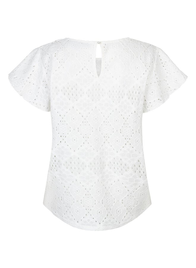 Red button Ruffle Top Ajour SRB4778 - 38 Off White