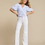 Red Button Wide Leg Jeans Colette SRB4899 - White