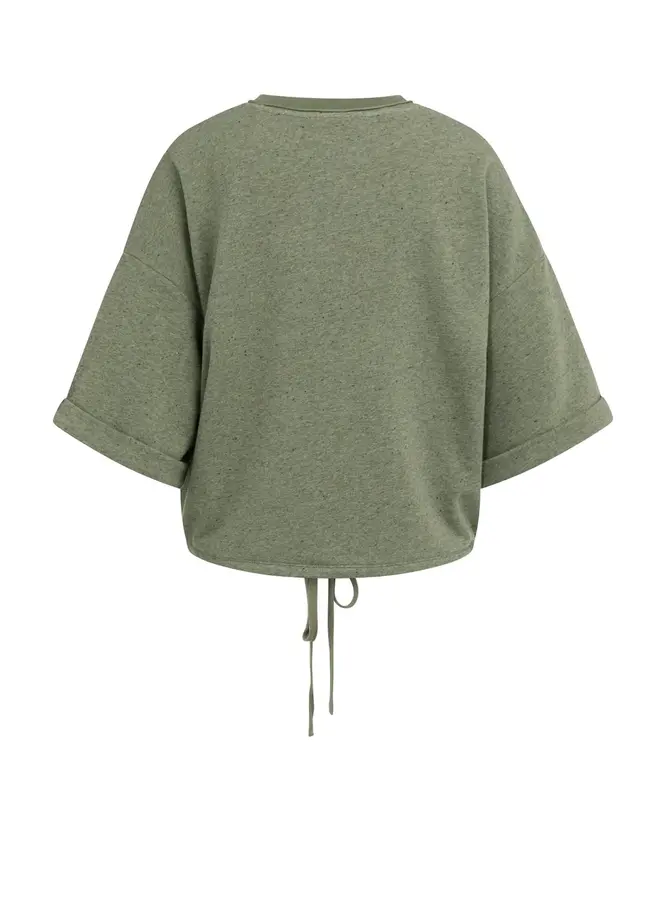 Yaya Korte Mouw Sweater 01-109120-604 - 990652 Army Green Melange