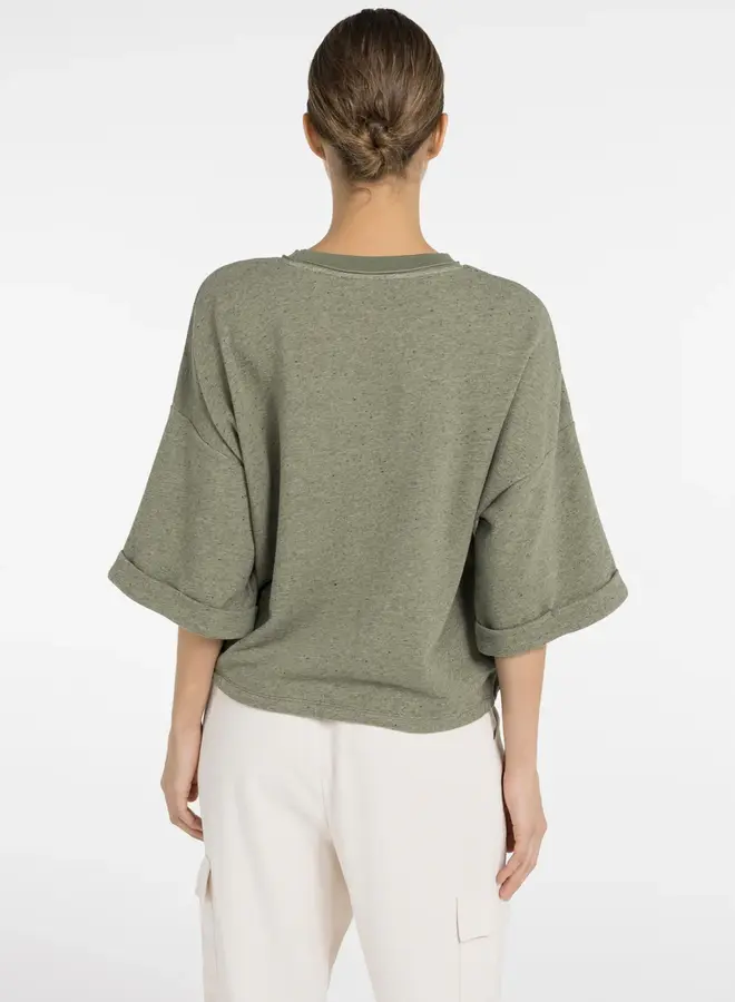 Yaya Korte Mouw Sweater 01-109120-604 - 990652 Army Green Melange