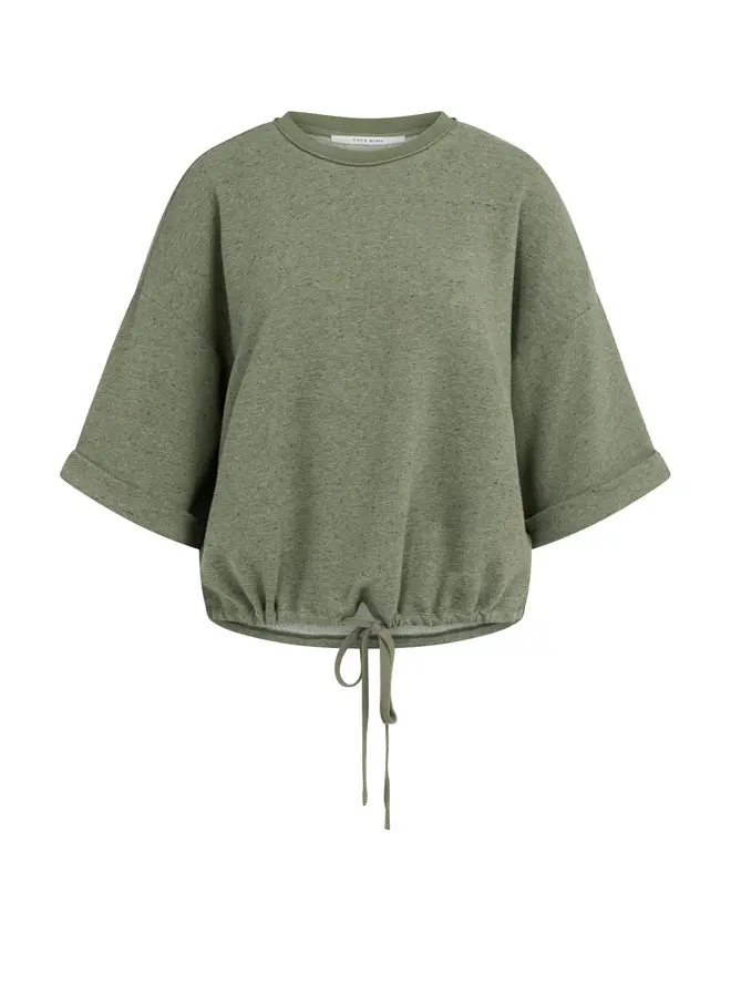 Yaya Korte Mouw Sweater 01-109120-604 - 990652 Army Green Melange