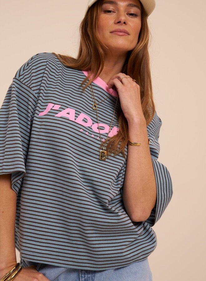 Gestreept Shirt MJ16284-0600 - Blauw