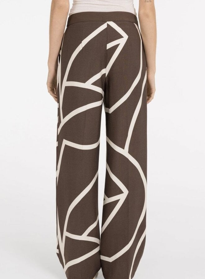 Yaya Wijde Broek 01-301260-605 - 912161 Chocolate Martini Brown Dessin
