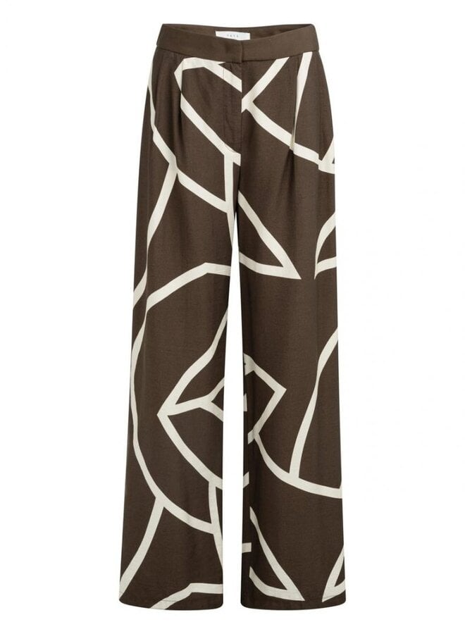Yaya Wijde Broek 01-301260-605 - 912161 Chocolate Martini Brown Dessin