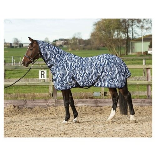 Harry's Horse Vliegendeken mesh met hals & singels, zebra medival blue