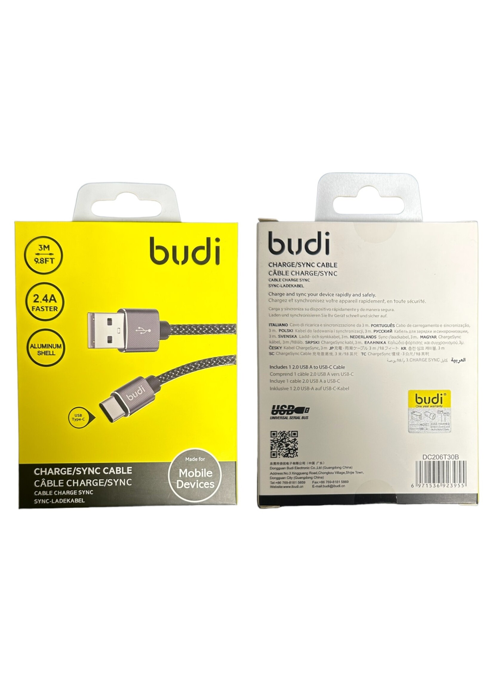 Budi Budi laadkabel USB-A naar USB-C 3 meter