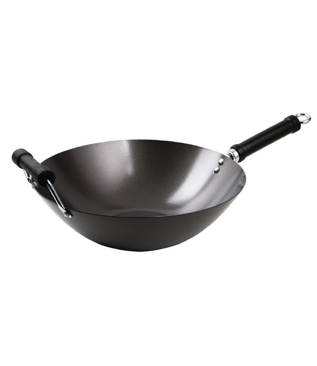 Wok met platte bodem anti-aanbak 356 x 150 mm - Staal