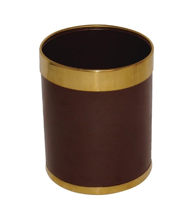 Afvalbak 10 ltr metaal gepoedercoat bruin met gouden rand 224 x 280 mm