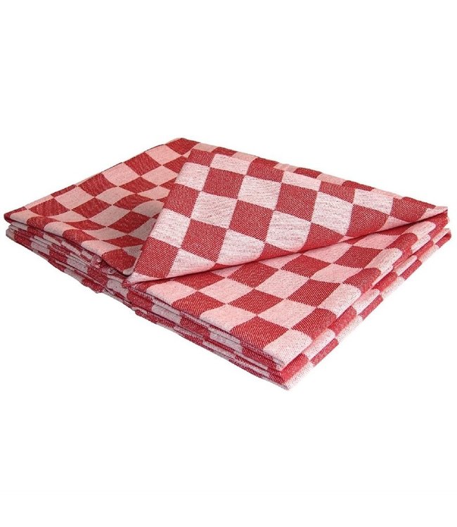 Theedoek rood geblokt 660 x 660 mm - Katoen