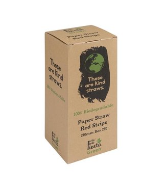 Fiesta Rietje biologisch afbreekbaar rood-wit gestreept 6 x 210 mm papier - Fiesta Green  | prijs & verp per 250 stuks