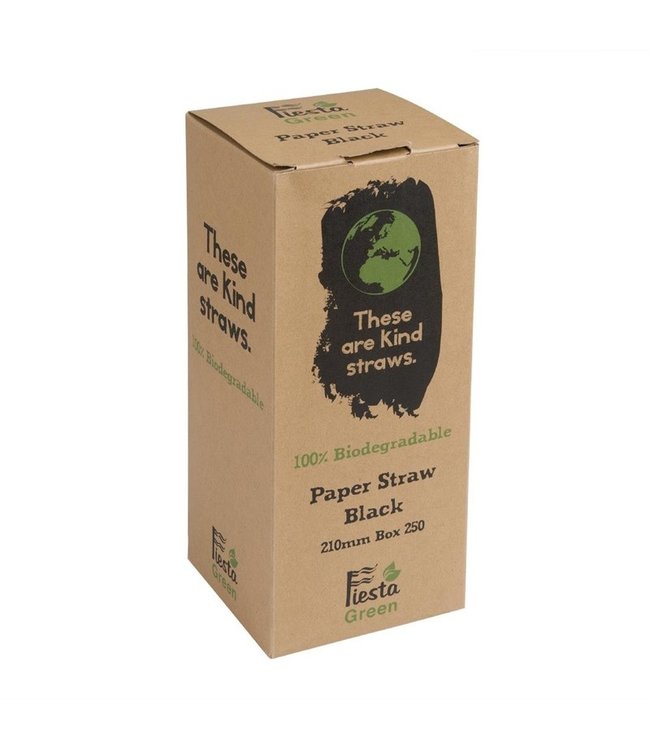 Rietje biologisch afbreekbaar zwart gestreept 6 x 210 mm papier - Fiesta Green  | prijs & verp per 250 stuks