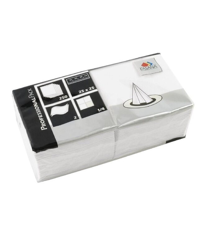 Servet 25x25 cm 2-laags wit papier 1/4 gevouwen | prijs & verp per 1.500 stuks