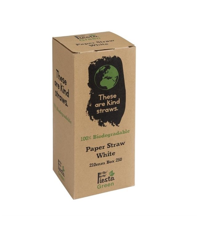 Rietje biologisch afbreekbaar wit gestreept 6 x 210 mm papier - Fiesta Green  | prijs & verp per 250 stuks