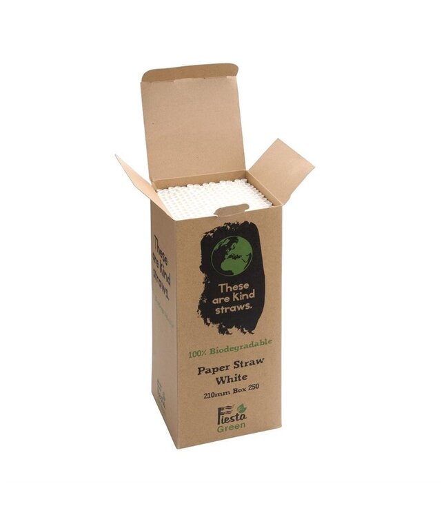 Rietje biologisch afbreekbaar wit gestreept 6 x 210 mm papier - Fiesta Green  | prijs & verp per 250 stuks
