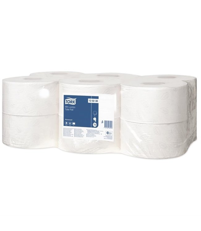 Toiletpapier 2-laags mini Jumbo navulling 800 vel - Tork | prijs & verp per 12 stuks