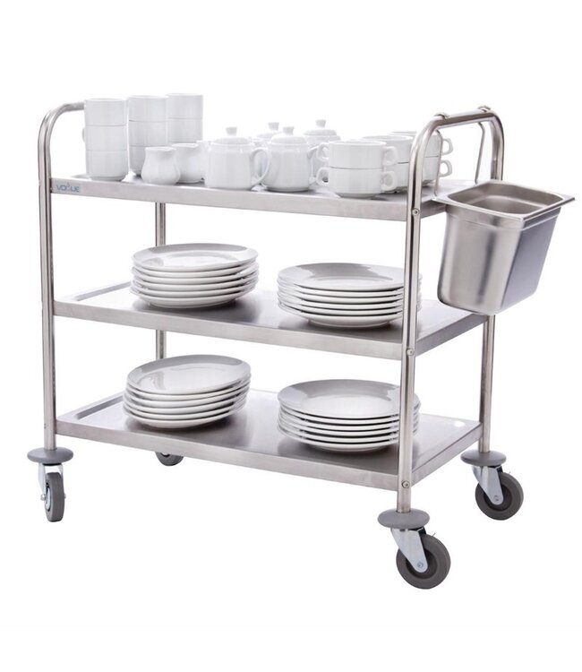 Serveerwagen 860 x 535 x (h)930 mm uitw. 3 bladen roestvrijstaal - Fusion basic