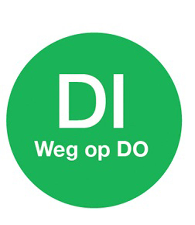 Sticker afwasbaar 'di weg op do' 19 mm 500/rol - Daymark | prijs & verp per 12 stuks