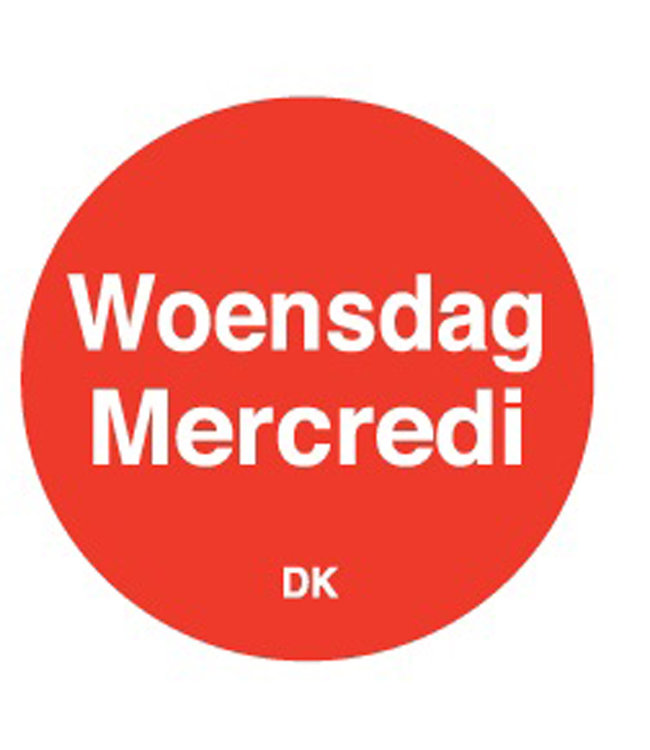 Sticker permanent woensdag 19 mm 1000/rol - Daymark | prijs & verp per 12 stuks