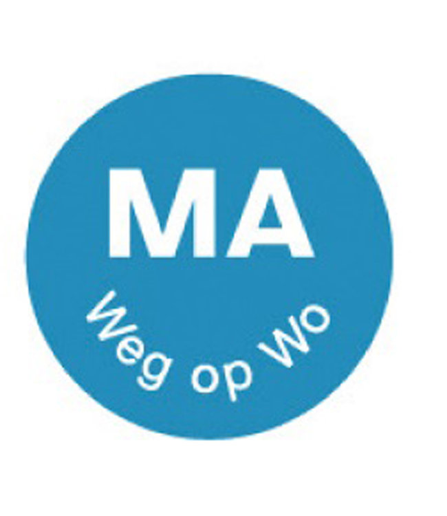 Sticker permanent 'ma weg op wo' 19 mm 1000/rol - Daymark | prijs & verp per 12 stuks