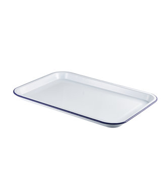 Sans Marque Serveerplateau wit/blauw 305 x 235 mm - Emaille | prijs & verp per 4 stuks