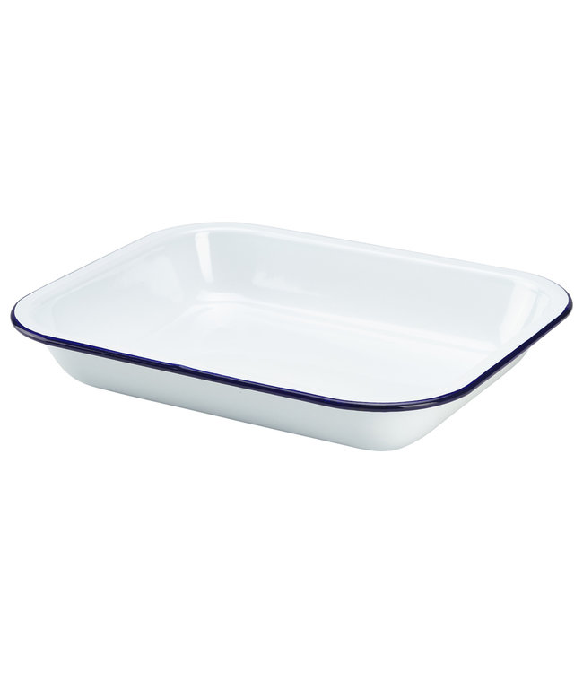 Ovenschaal wit met blauwe rand 280 x 230 x 45 mm - Emaille | prijs & verp per 6 stuks