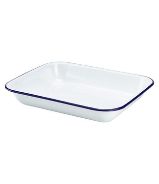 Ovenschaal wit met blauwe rand 310 x 250 x 50 mm - Emaille | prijs & verp per 6 stuks