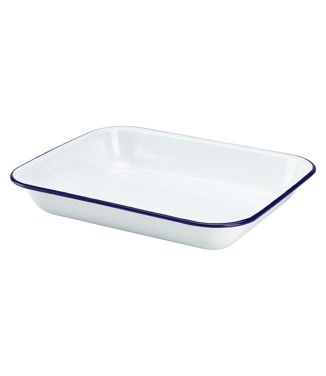 Ovenschaal  wit met blauwe rand 310 x 250 x 50 mm - Emaille | prijs & verp per 6 stuks