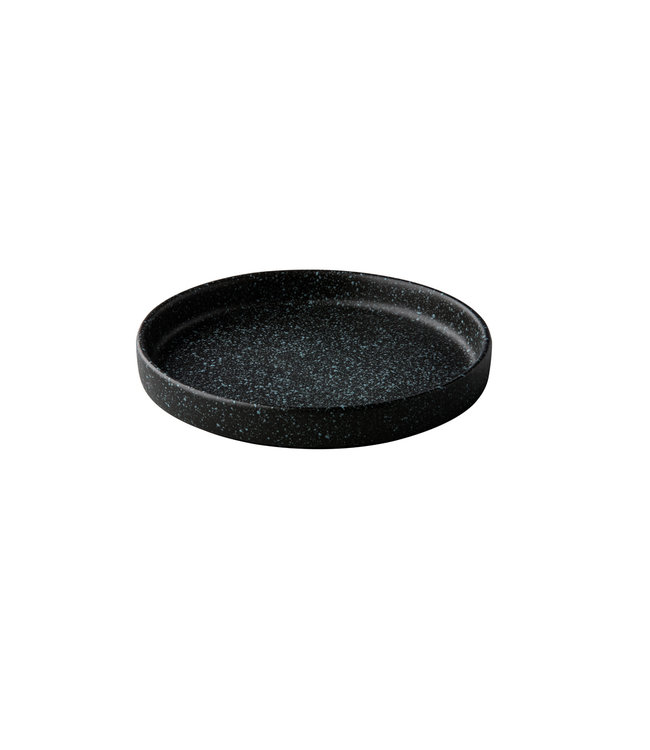 Bord opstaande rand zwart met blauwe spikkels 17 cm | prijs & verp per 2 stuks