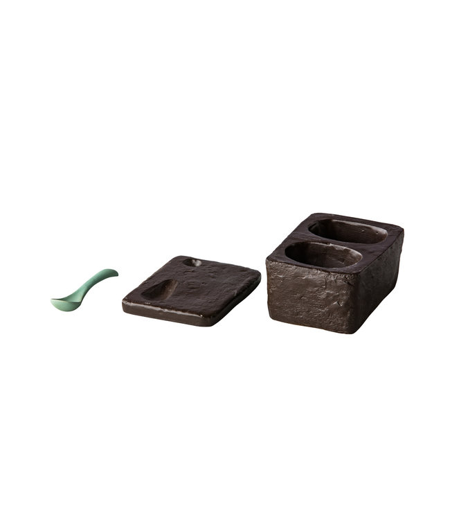 Peper en zout set zw. incl mini lepel  | prijs & verp per 16 stuks