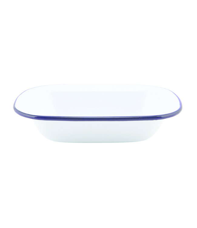 Ovenschaal wit met blauwe rand 180 mm - Emaille | prijs & verp per 12 stuks