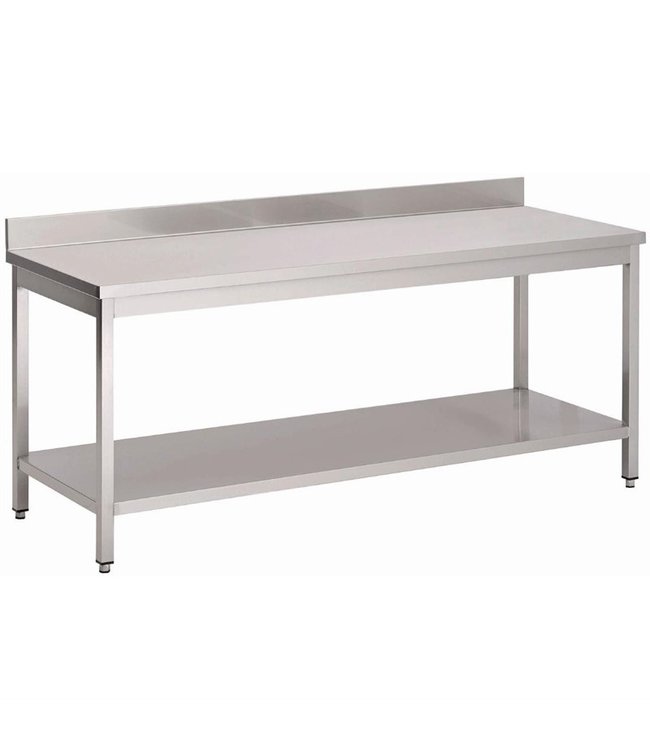 Werktafel met onderblad en achteropstand (div afm: 700-2000 mm breed) - Roestvrijstaal