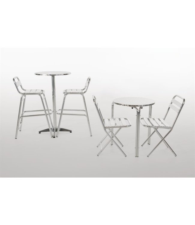 Statafel stapelbaar rond met roestvrijstalen blad 600 x 720 mm - Aluminium