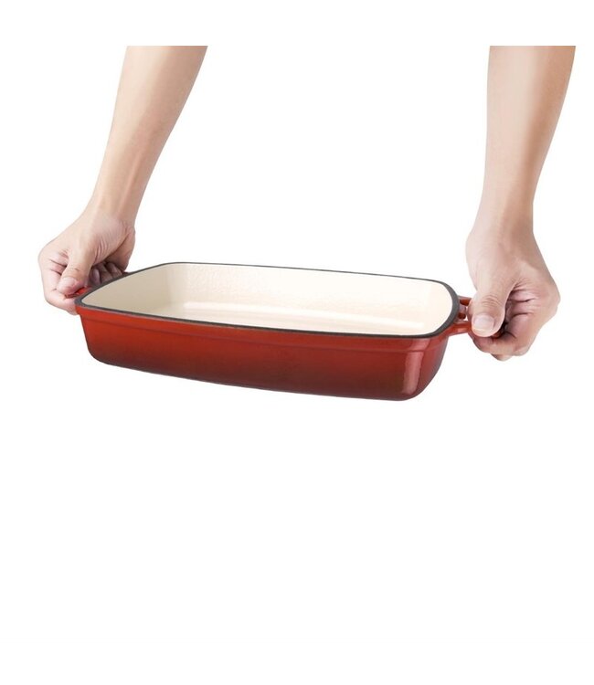 Gratineerschaal rechthoekig rood 2,8 ltr 390 x 235 x 55 mm gietijzer - Fusion basic