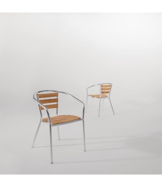 Stoel met armleuning 555 x 530 x 730 mm - Aluminium en essenhout | prijs & verp per 4 stuks
