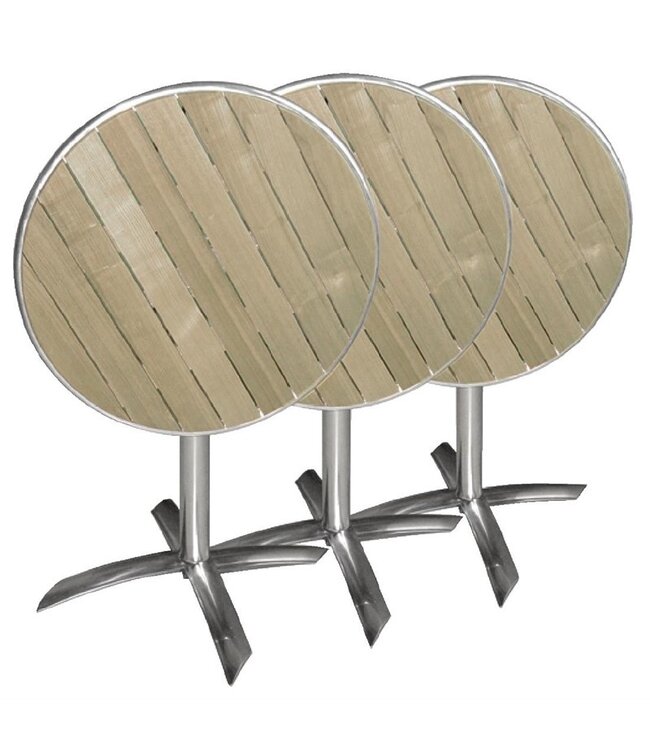 Tafel rond met kantelbaar essenhouten blad 600 x 720 mm - Aluminium