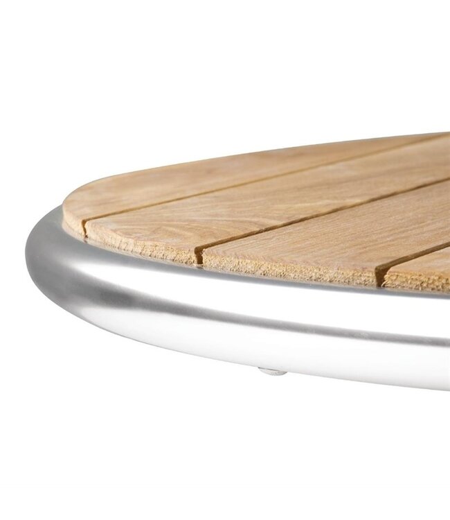 Tafel rond met essenhouten blad 800 x 720 mm - Aluminium