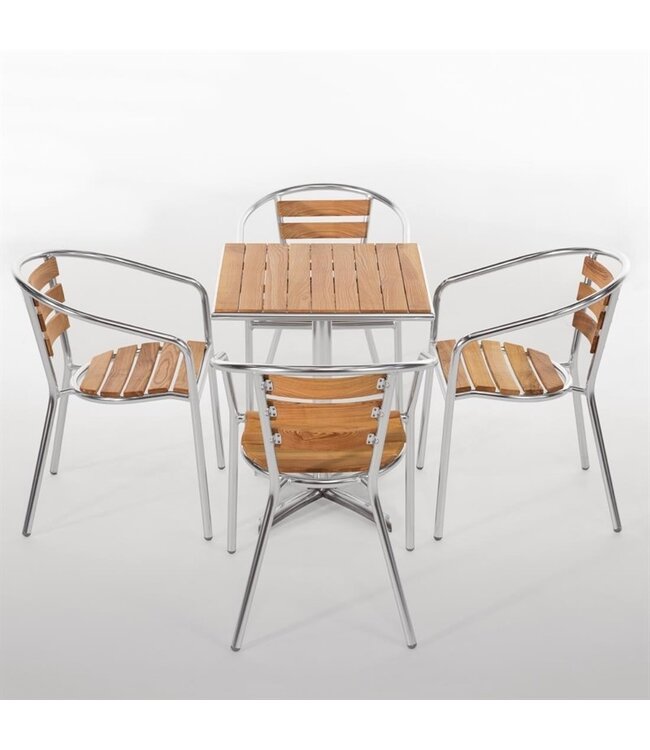 Tafel vierkant met essenhouten blad 600 x 600 x 720 mm - Aluminium