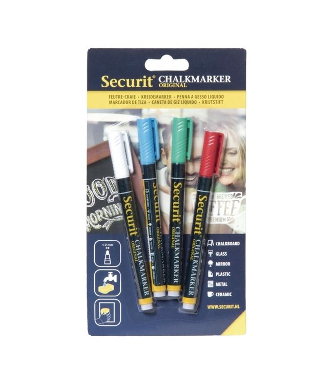 Krijtstift wisbaar punt 2 mm assorti - Securit | prijs & verp per 4 stuks