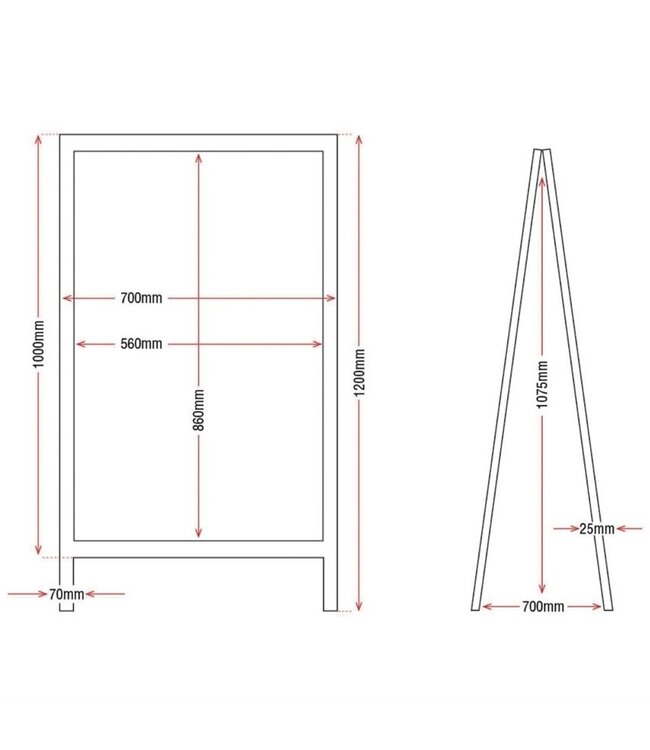 Krijtbord - stoepbord 700 x 1200 mm houten frame - Fusion plus
