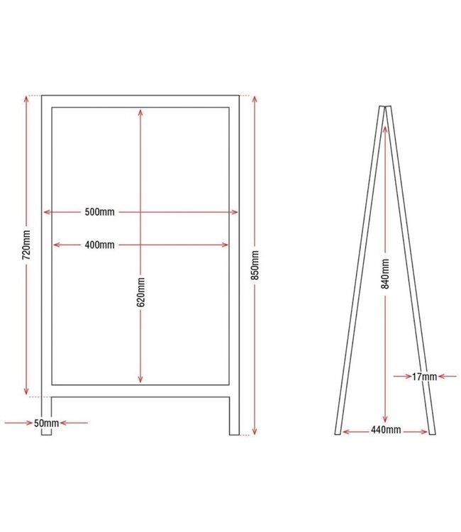 Krijtbord - stoepbord 500 x 800 mm houten frame - Fusion plus