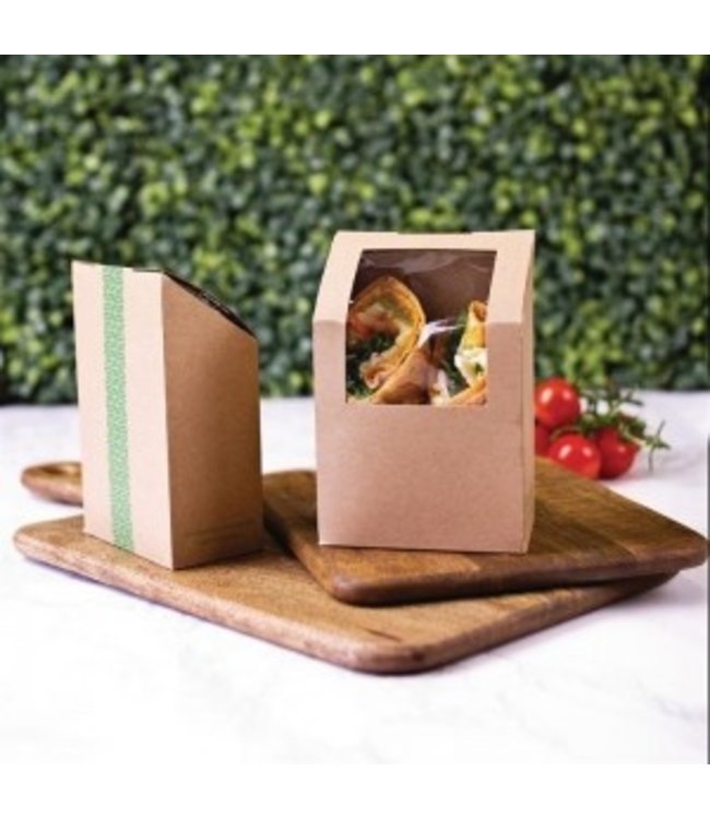 Wrap/Tortilladoos karton/PLA met venster 70 x 78 x  130 mm - Vegware | prijs & verp per 500 stuks