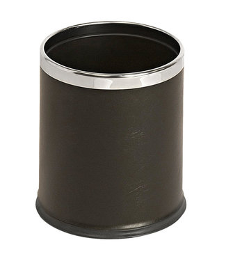 Afvalbak 10 ltr metaal gepoedercoat zwart dubbelwandig lederlook