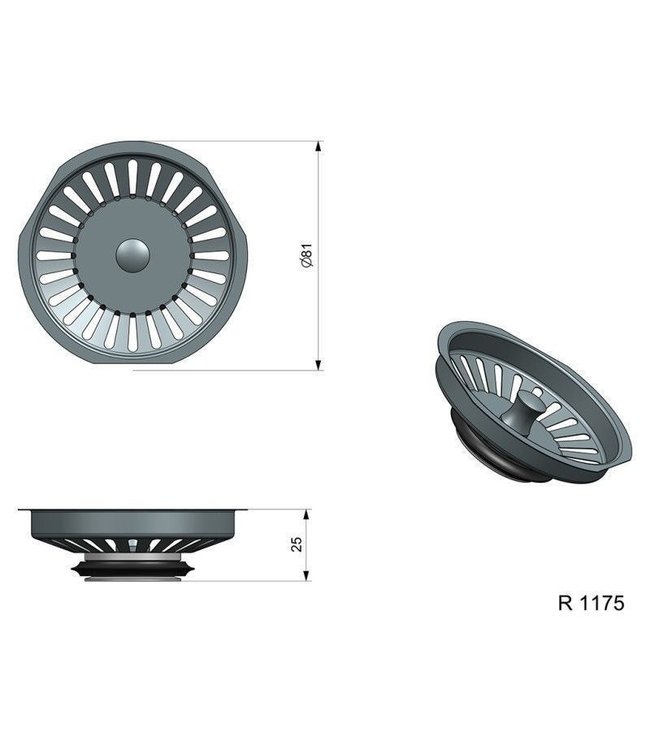 Afvoerzeef met 3 afgevlakte zijde 79 mm - Reginox