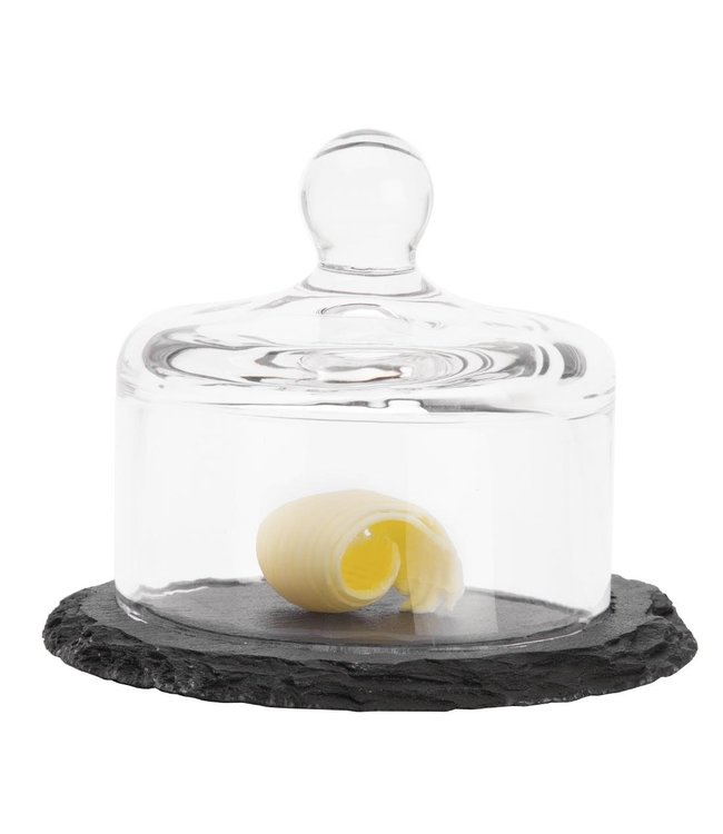 Botervloot met glazen deksel 105 x 80 mm leisteen - Slate