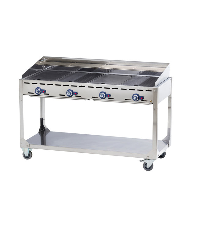 Gasbarbecue 4 branders verrijdbaar1400 x  612 x 825 mm - Green Fire Profi Line