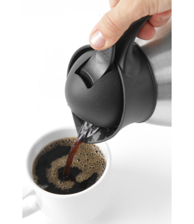 Isoleerkan dubbelwandig 1,5 ltr met druksluiting zwart - Roestvrijstaal