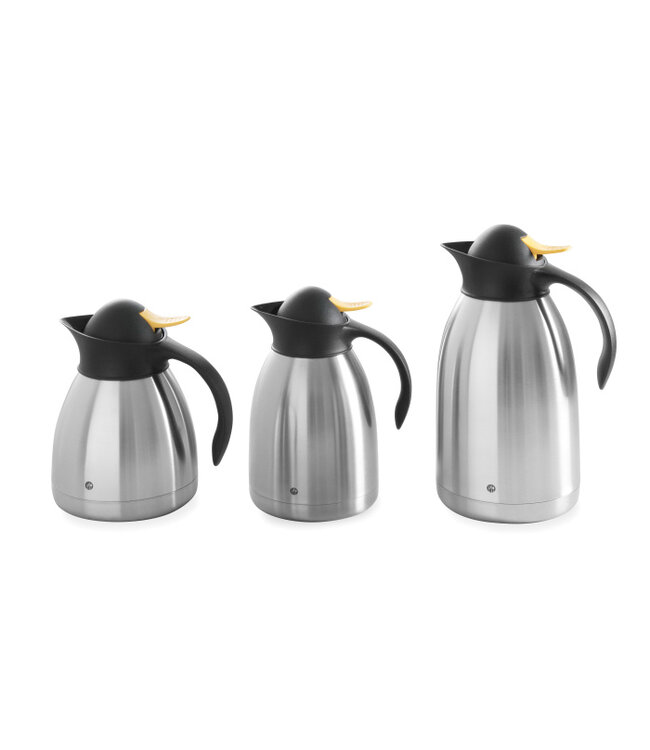 Isoleerkan dubbelwandig 1 ltr met druksluiting  zwart/geel - Roestvrijstaal